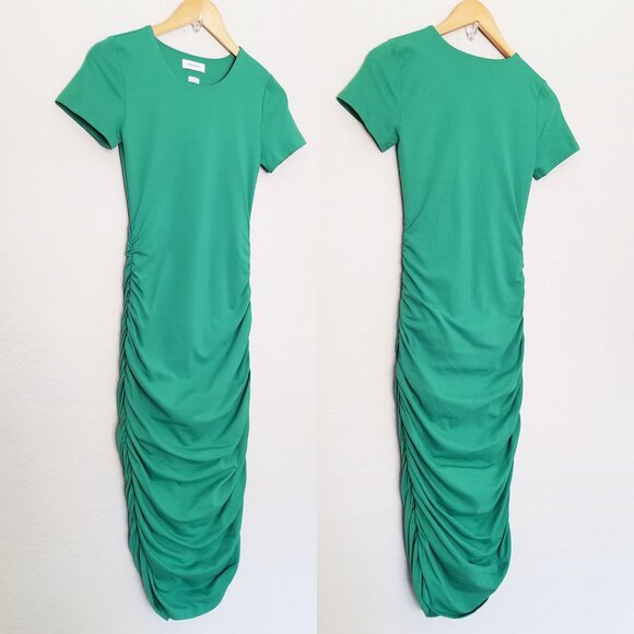 Babaton Aritzia Contour Ruched Midi Dress Green Size S Double Layered Slimming - Picture 13 of 13